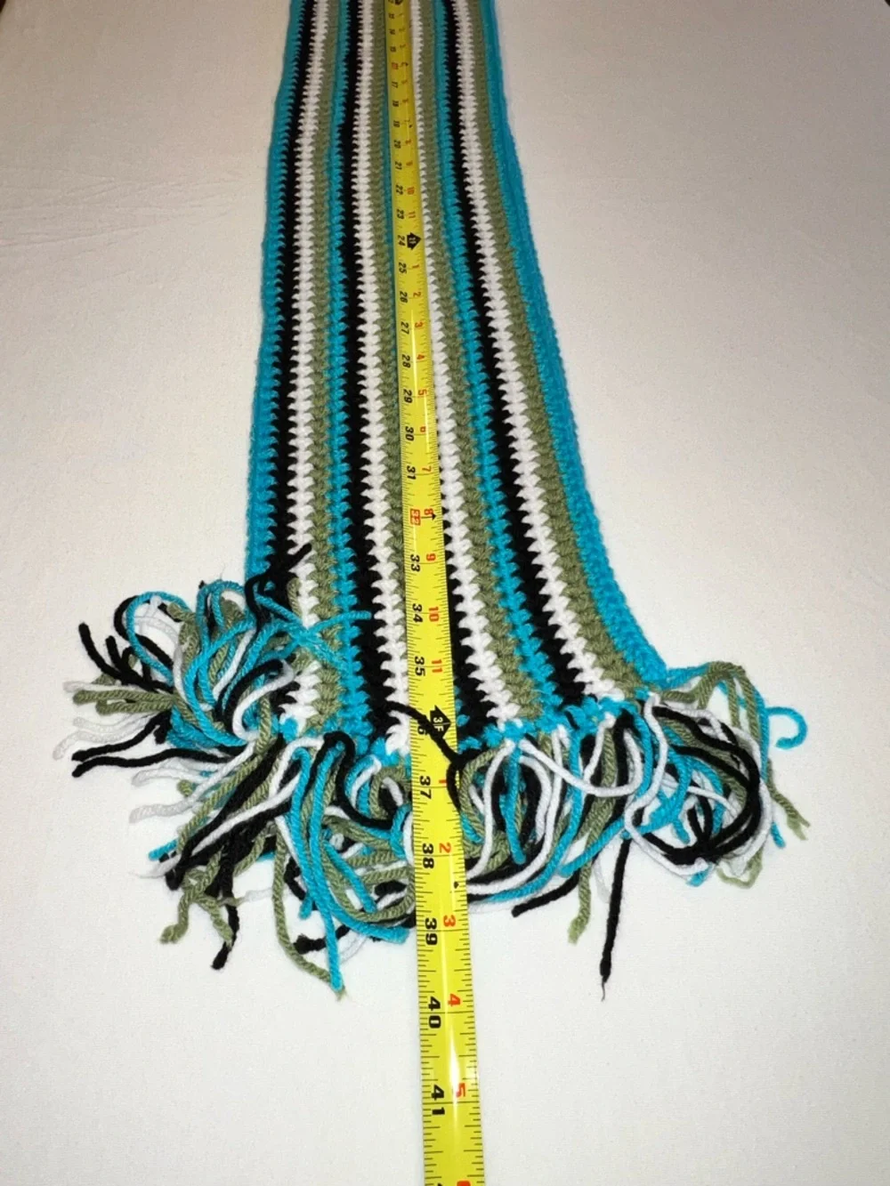 Handknit hat & scarf set (turquoise, black, green, white)‎ hiking skiing fishing